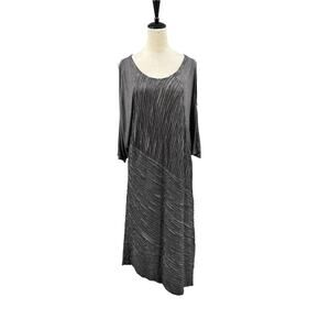 XCVI Long Asymmetrical Dark Gray Ruched Flowy Cold Shoulder Knit Midi Dress